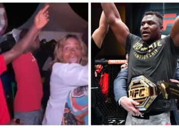 Francis Ngannou jubel, © Jeff Bottari