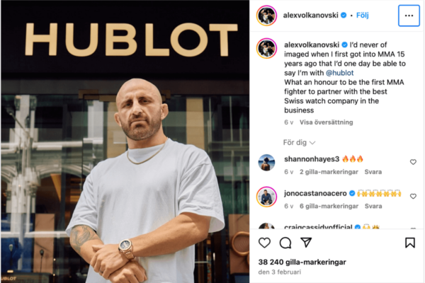 Volkanovski Hublot samarbete, bild på Instagram