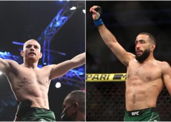 Jack della Maddalena och Belal Muhammad firar