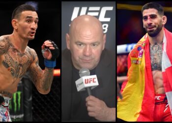 Max Holloway firar segern på UFC 318 efter att ha försvarat BMF-titeln mot Dustin Poirier