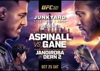 Tom Aspinall and Ciryl Gane before UFC 321 in Abu Dhabi heavyweight title fight