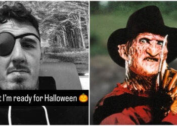 Tom Aspinall omfamnar Halloween när han PIKAR Ciryl Gane