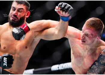 Baraniewski lands right hook UFC 323 first round chaos