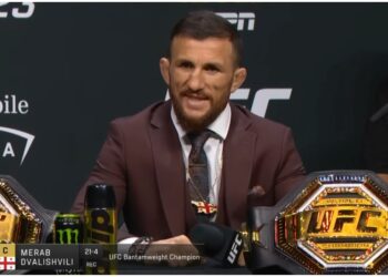 UFC 323 press conference faceoff Merab vs Yan staredown