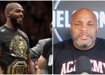Daniel Cormier och Jon Jones under faceoff UFC