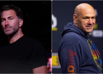 Eddie Hearn och Dana White vid presskonferens