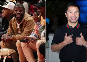 Floyd Mayweather och Manny Pacquiao i boxningsring