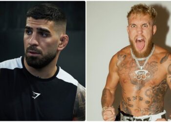 Ilia Topuria och Jake Paul under direktsandning