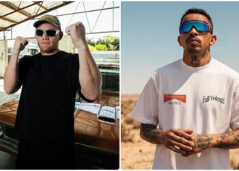 Jack Della Maddalena och Carlos Prates under UFC presstraff