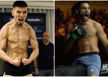 Sakhi Qambari och Gabriel Pasqualotti poserar infor match