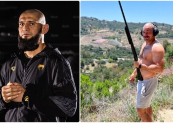 khamzat chimaev och sean strickland under ufc match