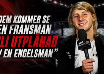 Paddy Pimblett talar i mikrofon under presskonferens