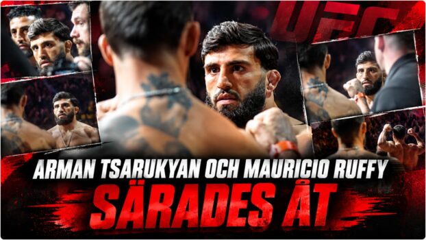 Arman Tsarukyan och Mauricio Ruffy vid UFC 331 staredown