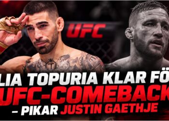 Ilia Topuria och Justin Gaethje efter UFC-match