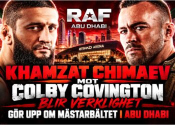 Khamzat Chimaev och Colby Covington infor RAF Abu Dhabi
