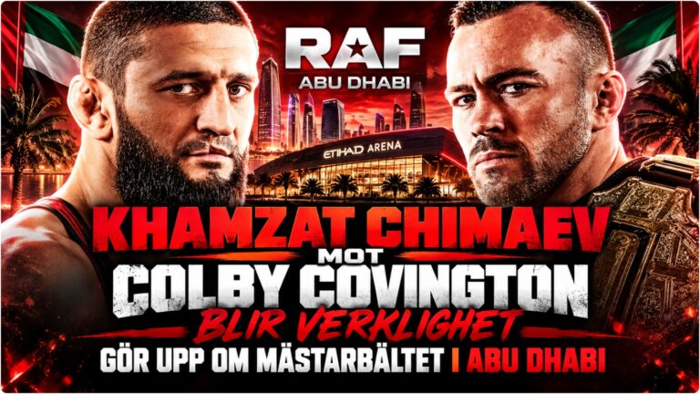 Khamzat Chimaev och Colby Covington infor RAF Abu Dhabi