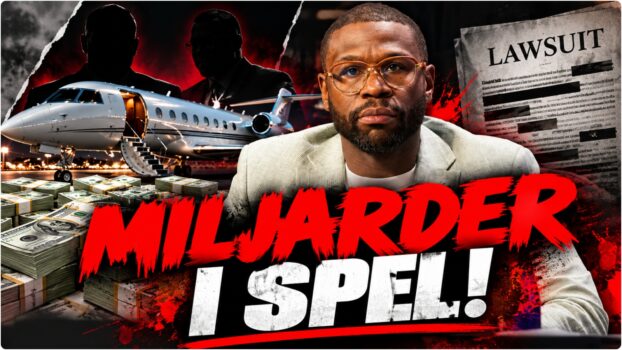 Floyd Mayweather i ljus kavaj med mikrofon under intervju
