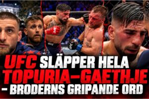 Ilia Topuria och Justin Gaethje i UFC-buren