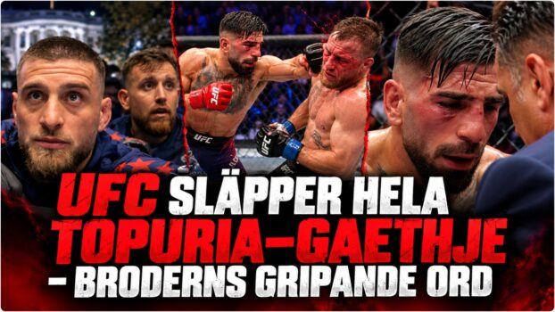 Ilia Topuria och Justin Gaethje i UFC-buren