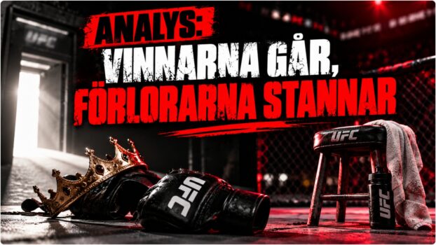 MMA-fighter med svarta UFC-handskar och arenaljus i bakgrunden
