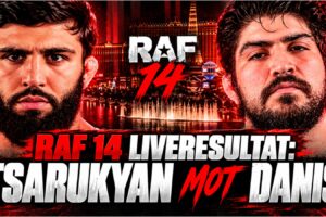 RAF 14 affisch med Arman Tsarukyan, Dillon Danis, Khamzat Chimaev och Robbie Lawler